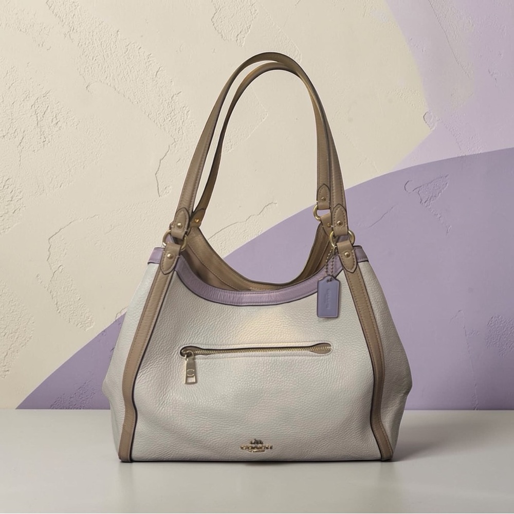 Coach 2022 Pebble Leather Kristy Lexi Shoulder Bag Colorblock CA216 Chalk/Multi - Picture 3 of 16